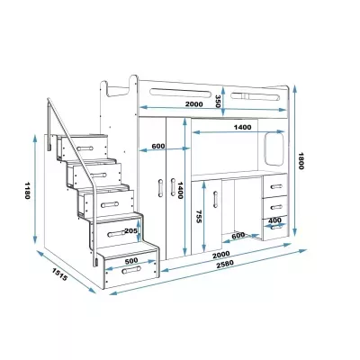 Dětská patrová postel s úložným prostorem bez matrace 80x200 IDA 4 - bílá / růžová