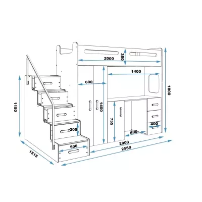 Dětská patrová postel s úložným prostorem bez matrace 80x200 IDA 4 - bílá / modrá