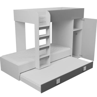 Dětská patrová postel s přistýlkou 90x200 LANKA 2 - bílá / lesklá bílá / šedá