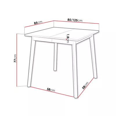 Malý jídelní rozkládací stůl 85x85 cm BAKARA - bílý / černý