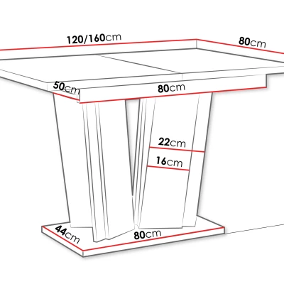 Rozkládací stůl do kuchyně 120x80 cm FERDEK 2 - beton / lesklý bílý