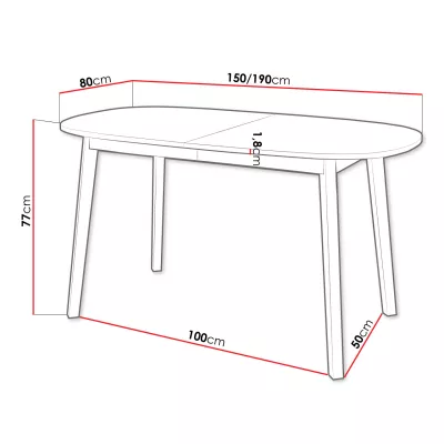 Oválný rozkládací jídelní stůl 150x80 cm JORIS - bílý / černý