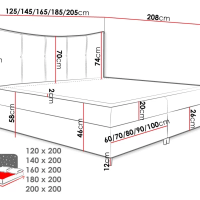 Kontinentální manželská postel 200x200 MORISA 1 - růžová + topper ZDARMA