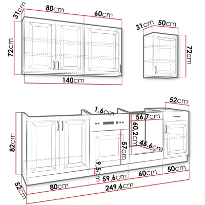 Kuchyňská linka 250/250 cm FRYZIA 3 - bílá