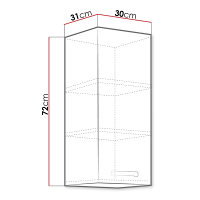 Horní uzavřená kuchyňská skříňka 30 cm RONG - šedá / lesklá šedá