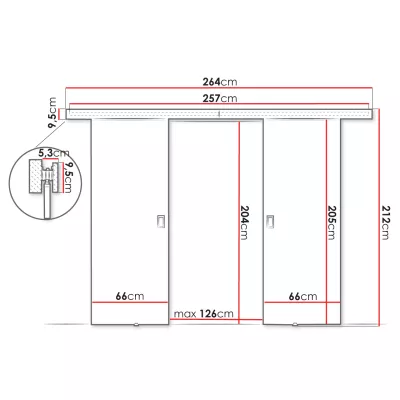 Posuvné dvoukřídlé interiérové dveře SANITA 3 - 132 cm, grafitové