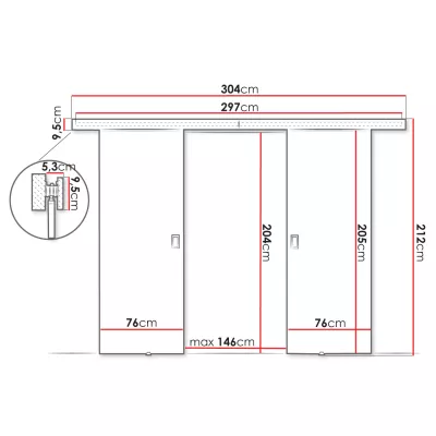 Posuvné dvoukřídlé interiérové dveře SANITA 3 - 152 cm, grafitové