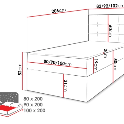 Kontinentální jednolůžková postel 100x200 CAROLA - béžová + topper ZDARMA