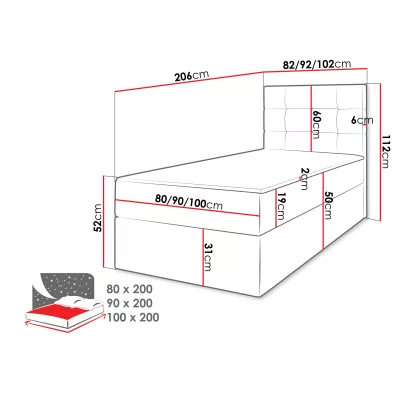 Kontinentální jednolůžková postel 100x200 CAROLA - béžová + topper ZDARMA