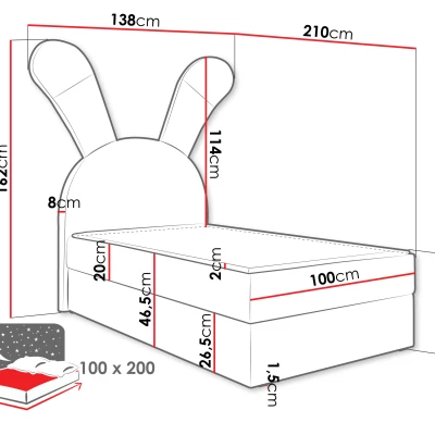 Dětská kontinentální postel 100x200 ZETKA - růžová, pravé provedení + topper ZDARMA