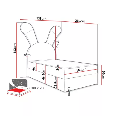 Dětská kontinentální postel 100x200 ZETKA - růžová, levé provedení + topper ZDARMA