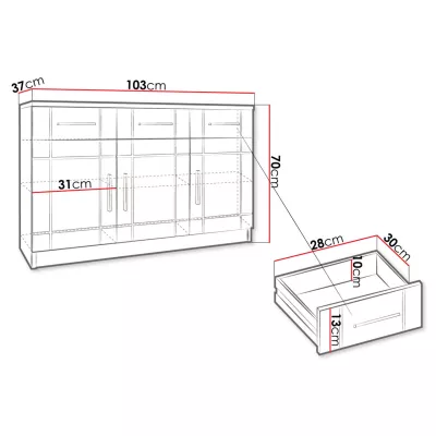 Kombinovaná komoda KILEEN - dub sonoma / bílá
