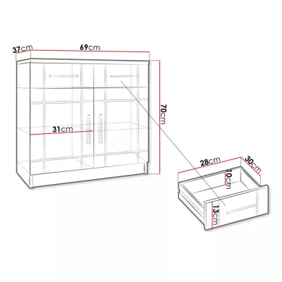 Kombinovaná úzká komoda KILEEN - dub sonoma / bílá