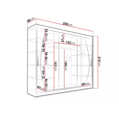 Velká zrcadlová šatní skříň 250 cm HORTENSIA 9 - bílá