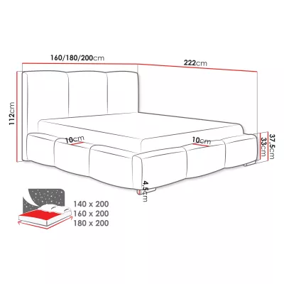 Čalouněná manželská postel 160x200 BASTA - šedá