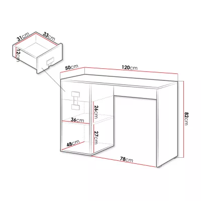 Psací stůl BASHIRA - dub / lesklý bílý