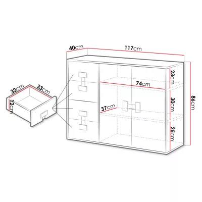 Kombinovaná komoda BASHIRA 1 - dub / lesklá bílá