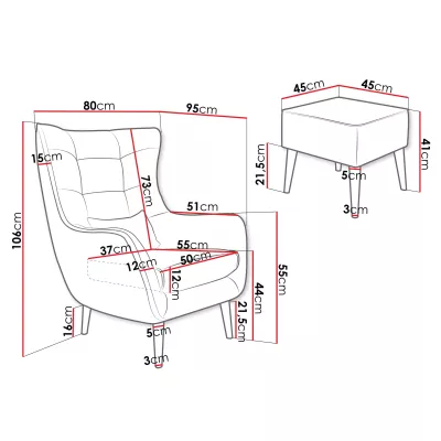 Designové křeslo ušák s taburetkou LEVI - meruňkové