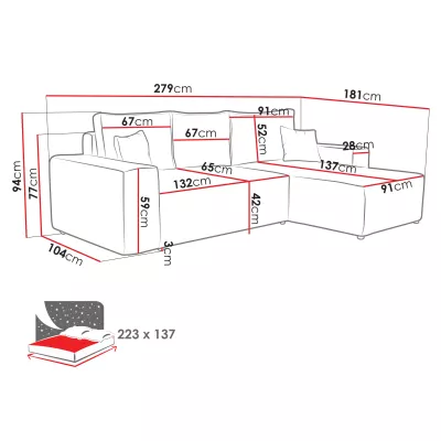 Rohová rozkládací sedací souprava CALISTOGA - špinavá bílá, pravý roh