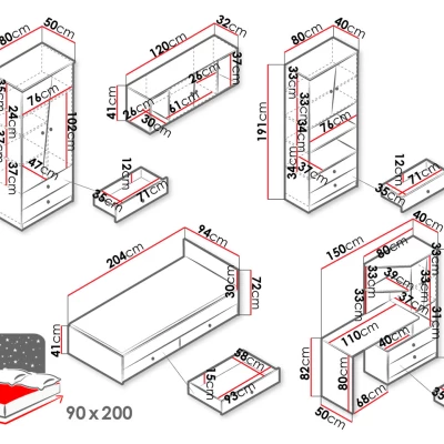 Studentský nábytek s postelí 90x200 CHIMA 2 - dub artisan / bílý