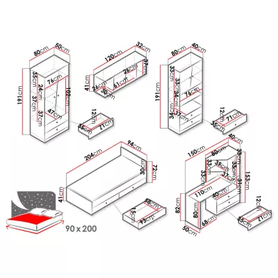 Studentský nábytek s postelí 90x200 CHIMA 2 - dub artisan / bílý