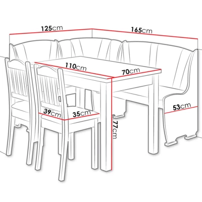 Rohová lavice do kuchyně s 2 židlemi HERFORD - hnědá / béžovohnědá