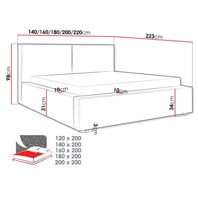 Dvoulůžková postel s úložným prostorem 160x200 LAMESA - černá