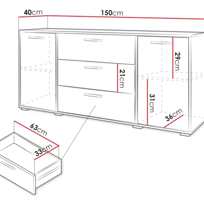 Kombinovaná široká komoda HORUS - matera / lesklá bílá