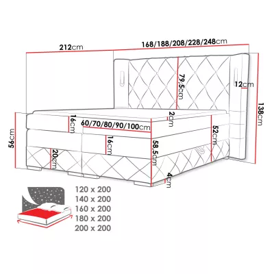 Hotelová manželská postel 160x200 BUELTON - latte + topper ZDARMA