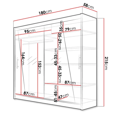 Kombinovaná šatní skříň 180 cm se zrcadlem FLORENCIO 14 - bílá