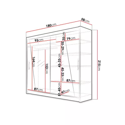 Kombinovaná šatní skříň 180 cm se zrcadlem FLORENCIO 14 - bílá