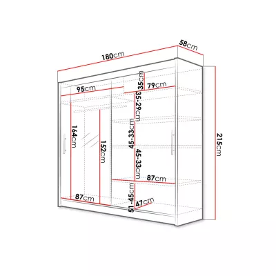 Kombinovaná šatní skříň 180 cm se zrcadlem FLORENCIO 6 - bílá