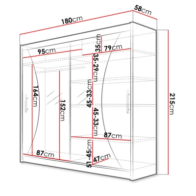 Velká šatní skříň 180 cm se zrcadlem FLORENCIO 5 - bílá