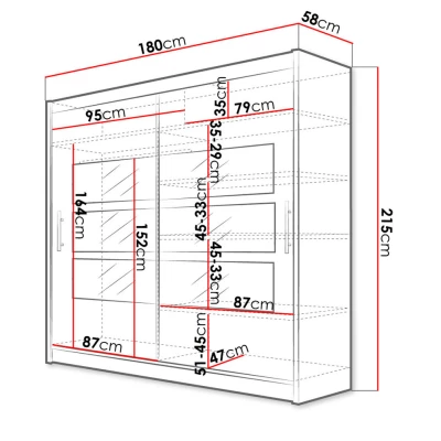 Šatní skříň se zrcadlem 180 cm FLORENCIO 3 - sonoma