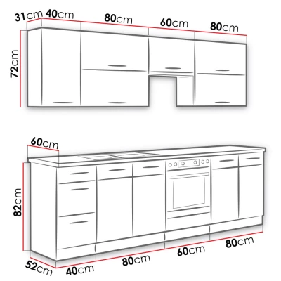 Kuchyňská linka 260/260 cm ZHILAN 2 - dub lancelot / tmavé dřevo