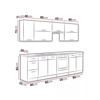 Kuchyňská linka 260/260 cm ZHILAN 2 - dub lancelot / tmavé dřevo + LED osvětlení ZDARMA