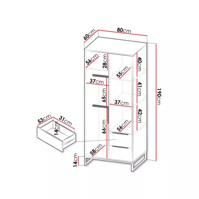 Kombinovaná šatní skříň 80 cm FABENS - ořech hickory / matná bílá / matná černá