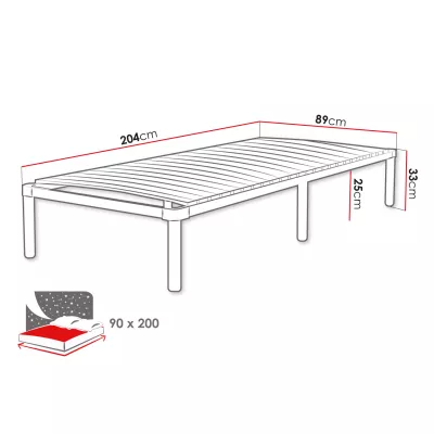 Kovová jednolůžková postel 90x200 LOVELAD - černá