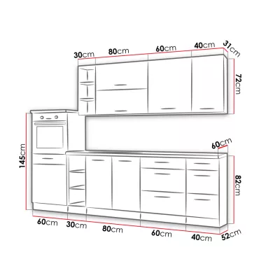 Kuchyňská linka 270/210 cm ZHILAN 4 - dub lancelot / tmavé dřevo + dřez a LED osvětlení ZDARMA