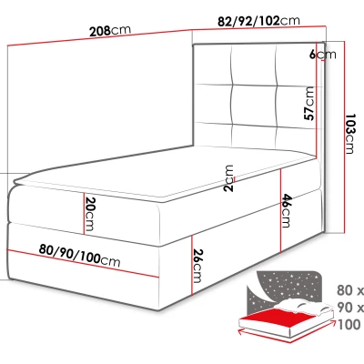 Hotelová jednolůžková postel 100x200 ROSALINDE - bílá ekokůže, pravé provedení + topper ZDARMA