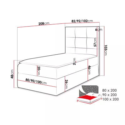 Hotelová jednolůžková postel 100x200 ROSALINDE - bílá ekokůže, pravé provedení + topper ZDARMA