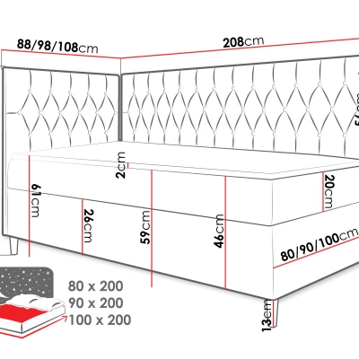 Boxspringová jednolůžková postel 100x200 PORFIRO 3 - bílá ekokůže / žlutá, pravé provedení + topper ZDARMA