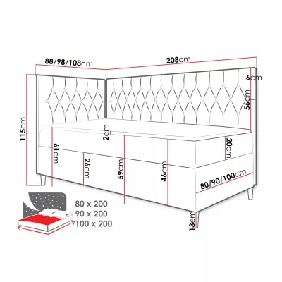 Boxspringová jednolůžková postel 100x200 PORFIRO 3 - bílá ekokůže / žlutá, pravé provedení + topper ZDARMA