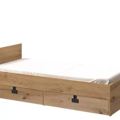 Jednolůžková postel do studentského pokoje 90x200 BASHIRA - dub / dub artisan lesklá