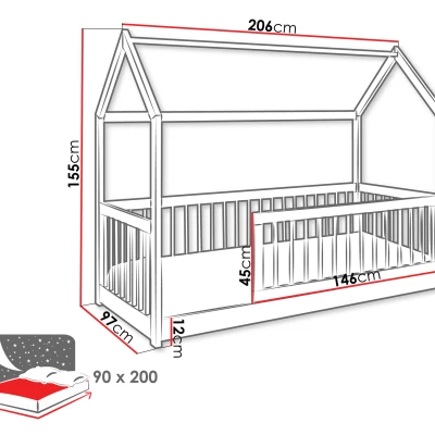 Dětská postel domeček 90x200 BALLARD - buk