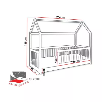 Dětská postel domeček 90x200 BALLARD - buk