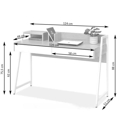 Široký psací stůl BATO - dub sonoma / bílý