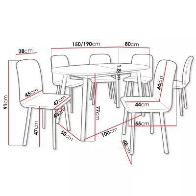 Jídelní sestava 6+1 JORIS - bílá / černá / hnědá