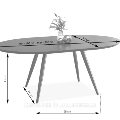 Oválný rozkládací stůl 160(200)x93 SPARKY - černý