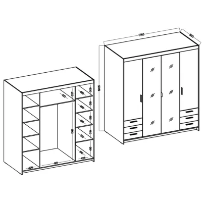 VÝPRODEJ - Šatní skříň 177 PILINA se zrcadly - bílá